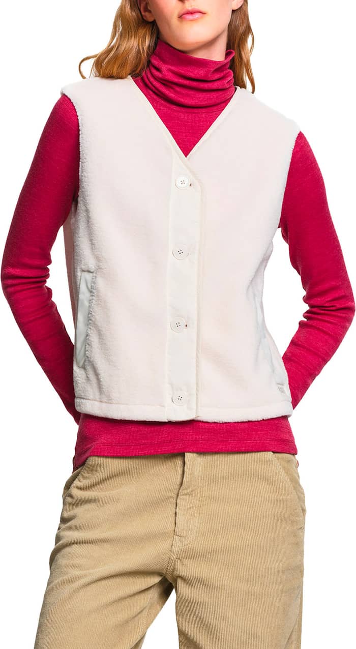 Sleeveless Fleece Button-Up Jacket W Milk