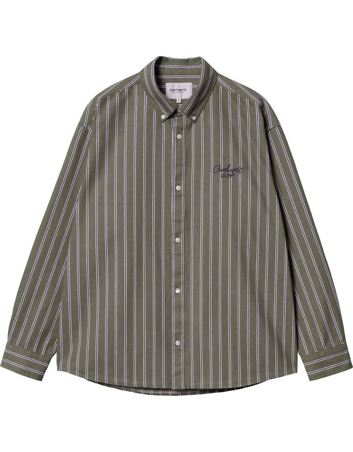 L/S Signature Shirt Betz Stripe Office Green / Aura Stone Washed
