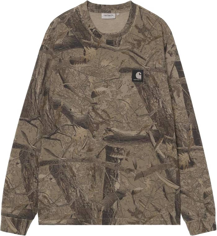 L/S Feather Tree T-Shirt Camo Feather Tree Khaki Shungite Garment Dyed
