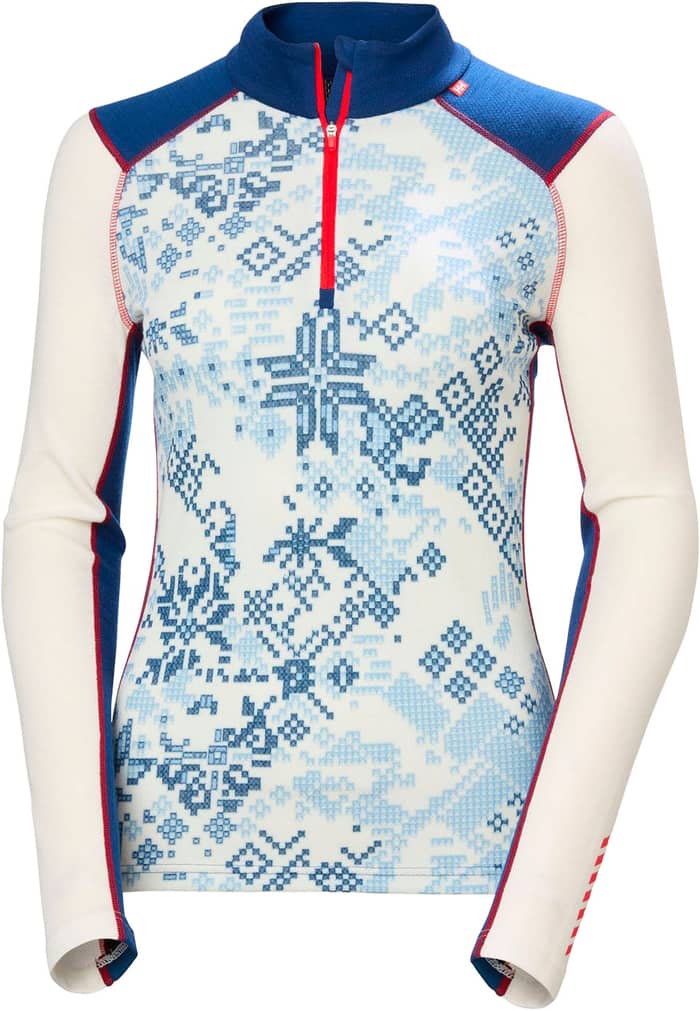 W Lifa Merino Midw Gra 1/2 Zip Bright Blue New Nordic Aop