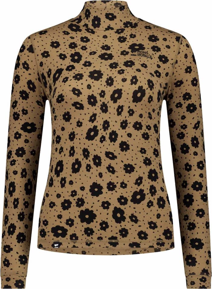 Cascade W Merino Base Layer Mock Neck Long Sleeve Aoraki Lily Toffee