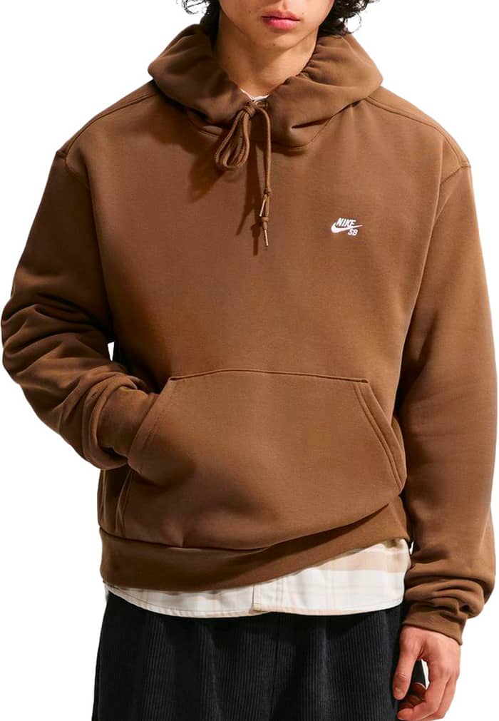 U Nike SB Fleece Pullover Hoodie Essentiel Logo Mosswood Brown White