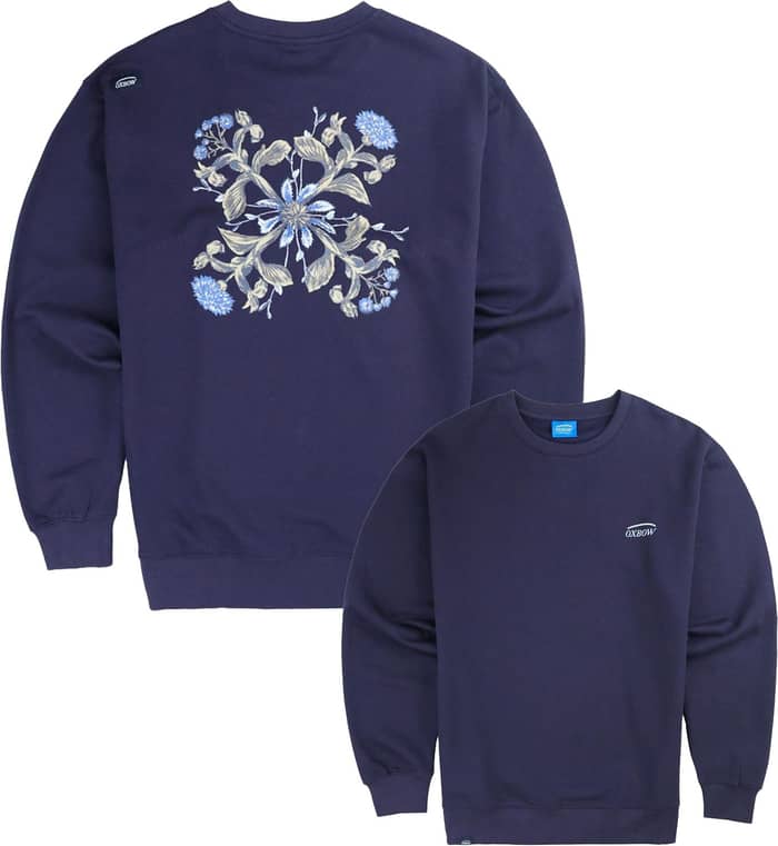 Floral Fleece Crew Deep Marine