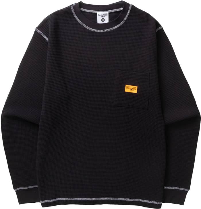 Waffle Contrast Thermal LS Tee Black White