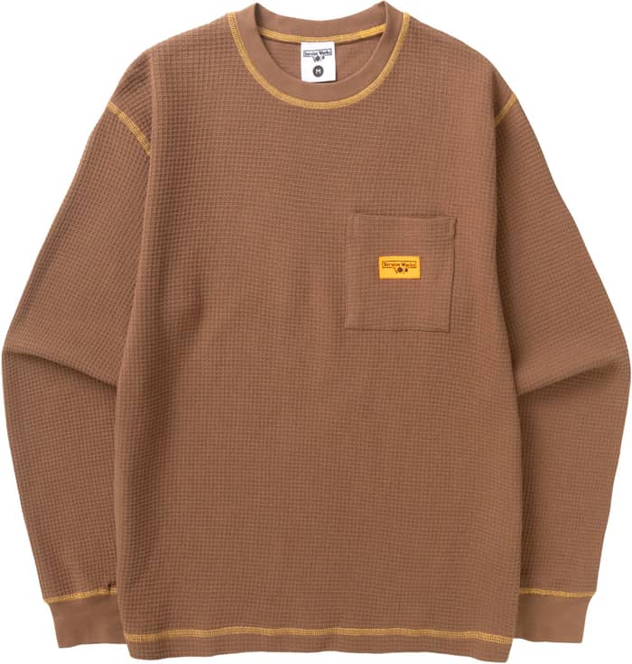 Waffle Contrast Thermal LS Tee Brown Yellow