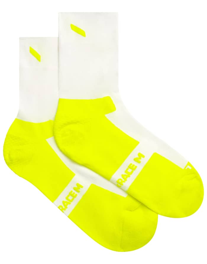 Crew Race Sock White/Fluro Yellow