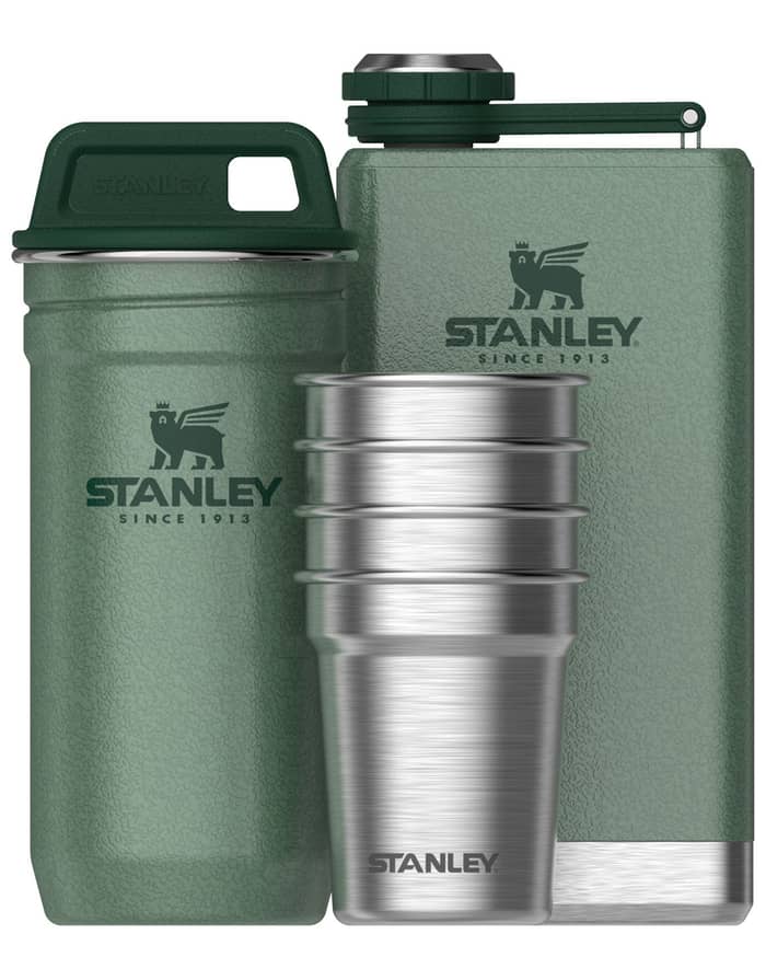 The Pre-Party Shotglass + Flask Set Hammertone Green