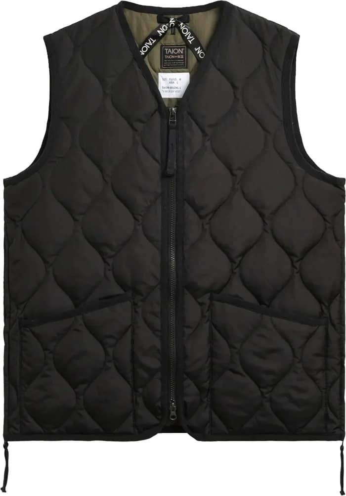 Military Zip V Neck Down Vest Black