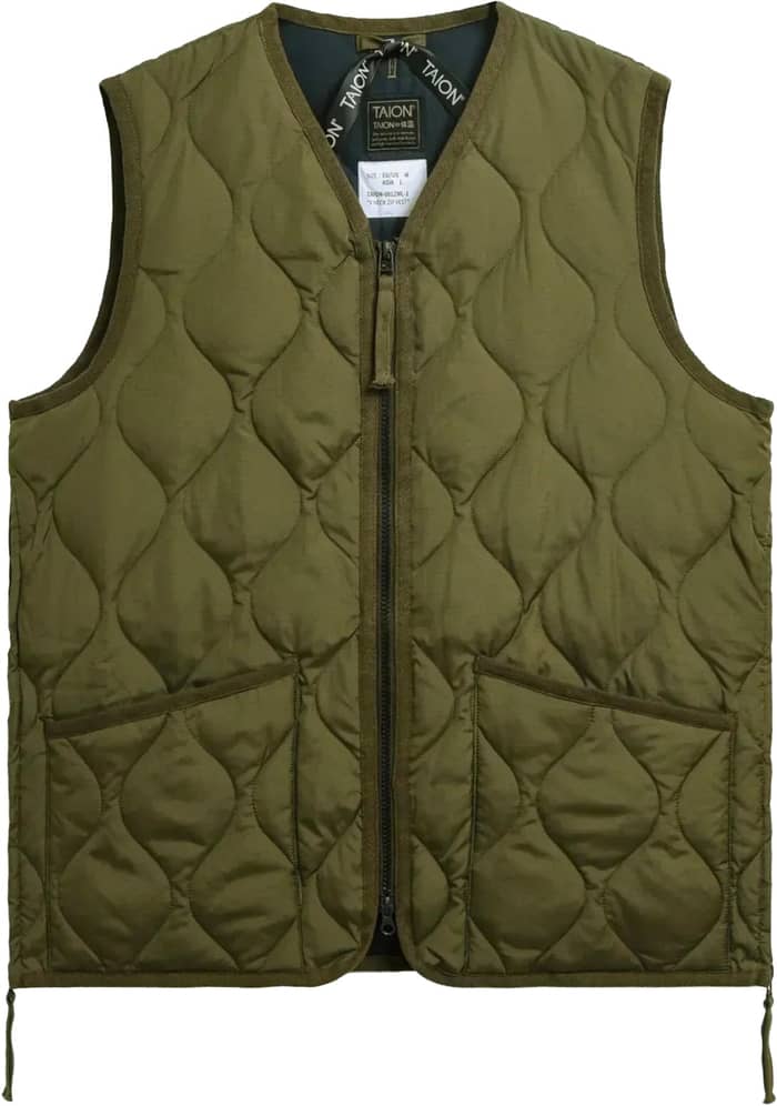 Military Zip V Neck Down Vest Dark Olive
