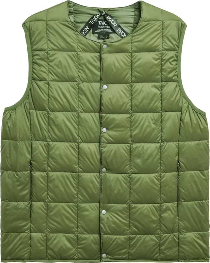 Crew Neck Button Down Vest Olive