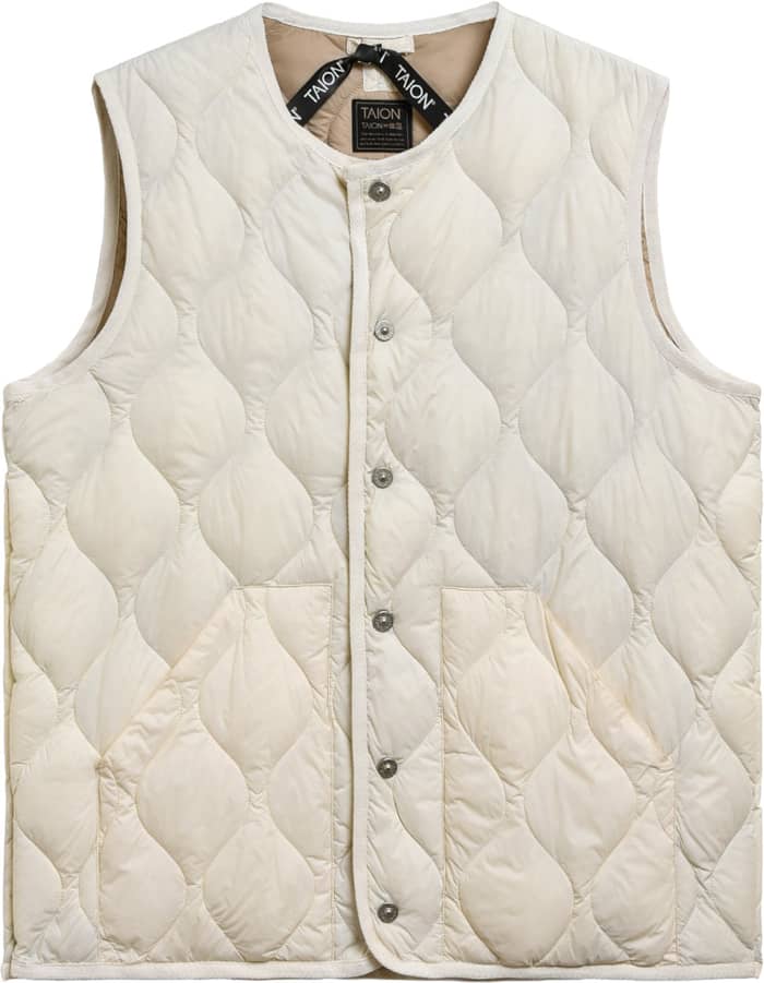 Military Crew Neck Down Vest Soft Shell Off White