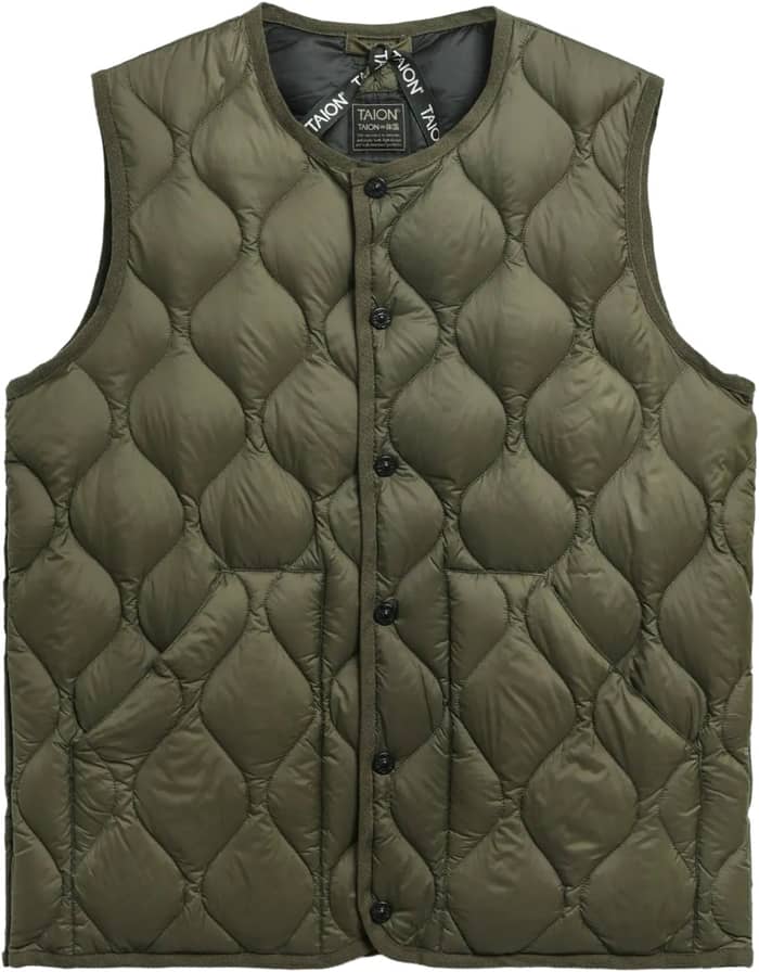 Military Crew Neck Down Vest Soft Shell Dark Olive