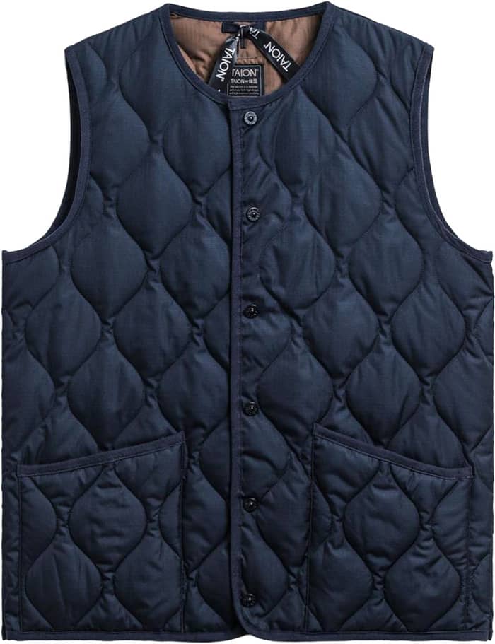 Military Button Crew Neck Down Vest Dark Navy