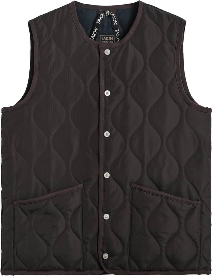 Military Button Crew Neck Down Vest Dark Choco