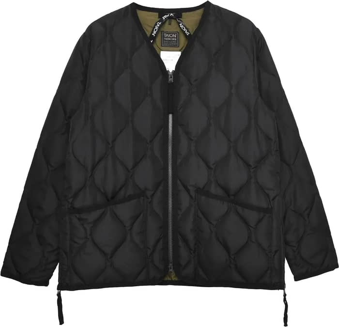 Military W-Zip V Neck Down Jacket Black