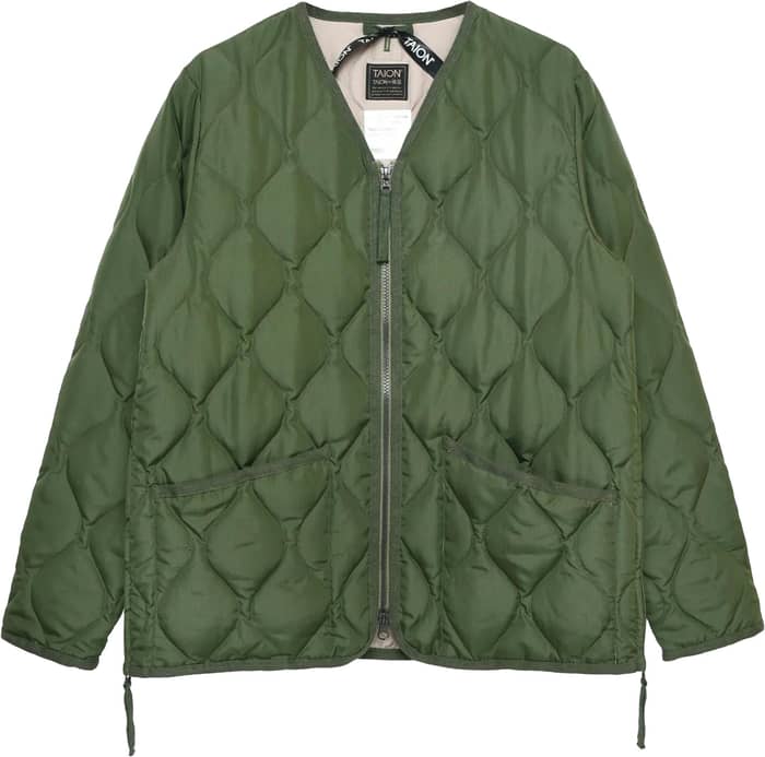 Military W-Zip V Neck Down Jacket Olive