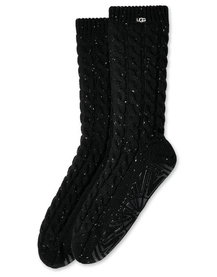 W Elowyn Cable Knit Fleece Lined Sock Black Confetti