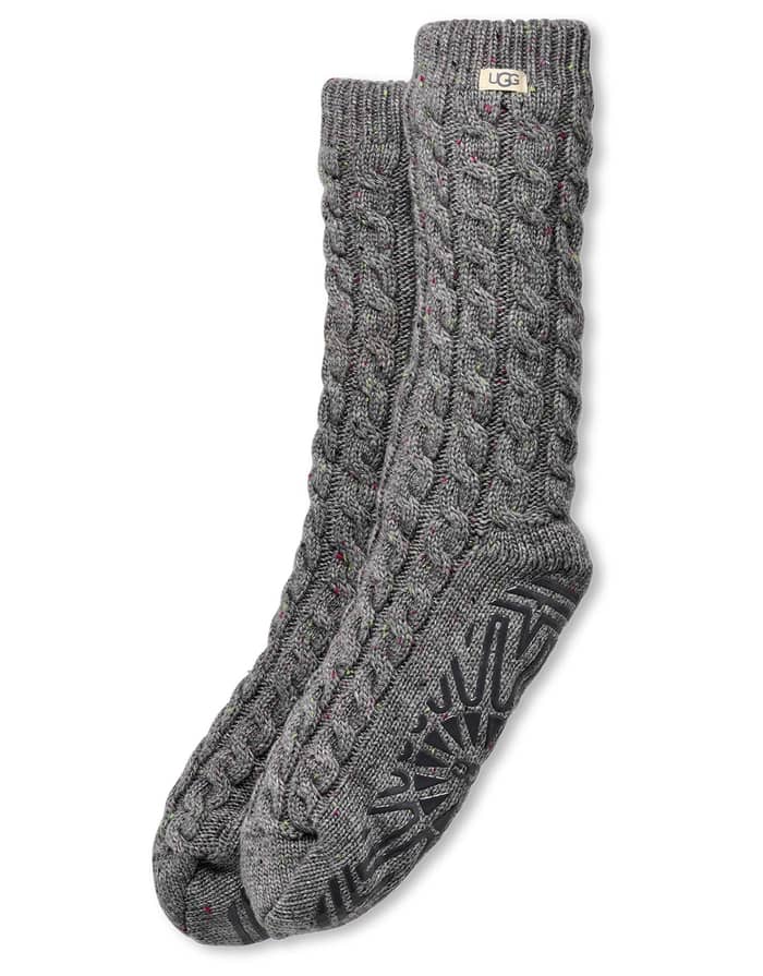 W Elowyn Cable Knit Fleece Lined Sock Charcoal Heather Confetti