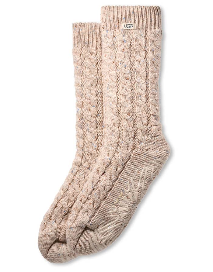 W Elowyn Cable Knit Fleece Lined Sock Cream Confetti