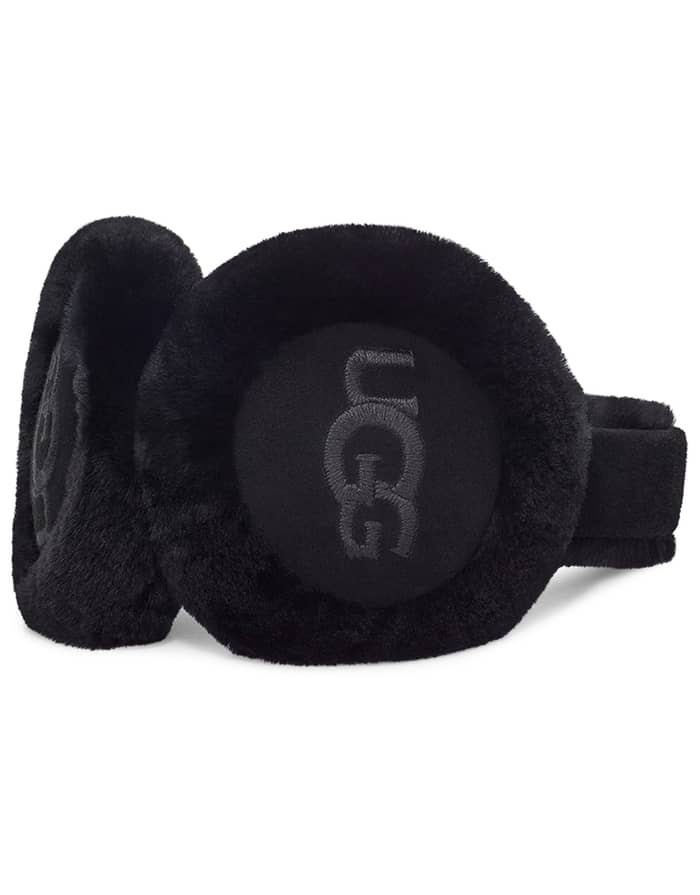 W Sheepskin Embroidery Earmuff Black