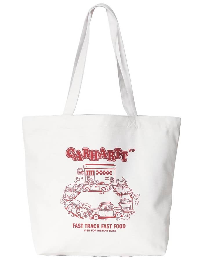Canvas Graphic Tote Fast Food Print, White / Samba