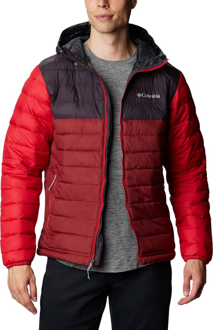 Powder Lite Hooded Jacket M Red Jasper Dark Purple Mountain Red + Columbia
