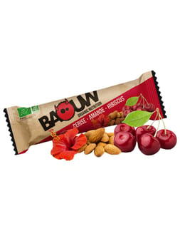 Barre bio 25g Baouw Cerise-Amande-Hibiscus