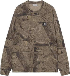 L/S Feather Tree T-Shirt Camo Feather Tree Khaki Shungite Garment Dyed