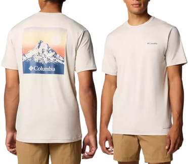 Kwick Hike Back Graphic SS Tee Dark Stone Heather, Linear View Multi