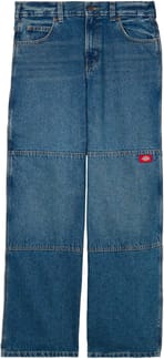 Double Knee Loose Straight Jeans Mid Blue Fade Wash
