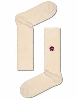 Embroidered Flower Crew Sock Beige