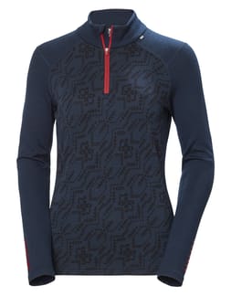 W Lifa Merino Midw Gra 1/2 Zip Navy Deco Flower