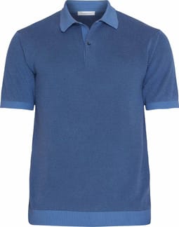 Regular Two Toned Knitted Short Sleeved Polo Moonlight Blue