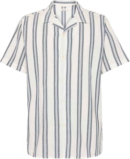 Box Short Sleeve Striped Cotton Shirt Blue Stripe
