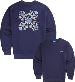Floral Fleece Crew Deep Marine