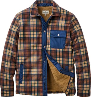 Firelight Sherpa Lined Overshirt Rich Navy Caramel Check