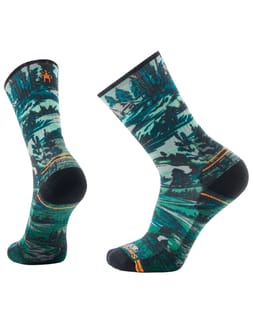 Hike Light Cushion Campground Print Crew Socks Winter Moss