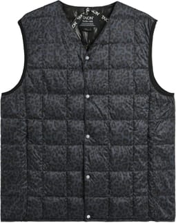 V-Neck Button Down Down Vest Black Leopard