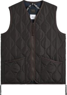 Military Zip V Neck Down Vest Dark Choco