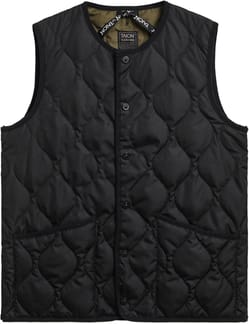 Military Button Crew Neck Down Vest Black