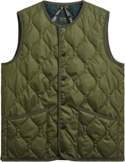 Military Button Crew Neck Down Vest Dark Olive