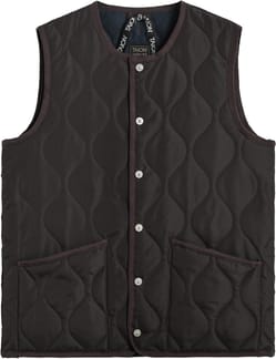 Military Button Crew Neck Down Vest Dark Choco