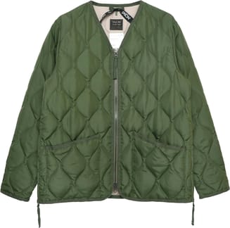 Military W-Zip V Neck Down Jacket Olive
