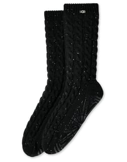 W Elowyn Cable Knit Fleece Lined Sock Black Confetti