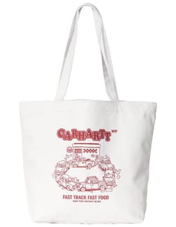 Canvas Graphic Tote Fast Food Print, White / Samba