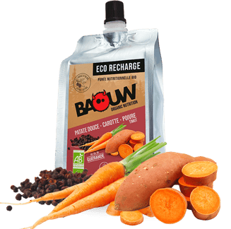 Ecorecharge Purée Bio 330g Baouw Patate Douce-Carotte-Poivre Timut