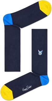 Ribbed Embroidery Dog Sock Bleu Marine