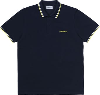 S/S Script Embroidery Polo Dark Navy / White / Limoncello