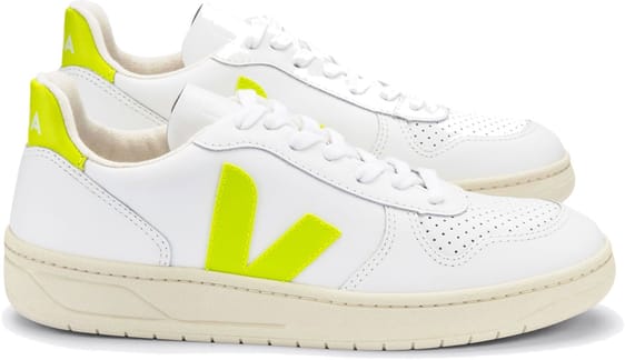 V-10 Leather Extra White Jaune Fluo