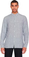 Knowledge Cotton Apparel + Regular Striped Linen Shirt Total Eclipse - 3